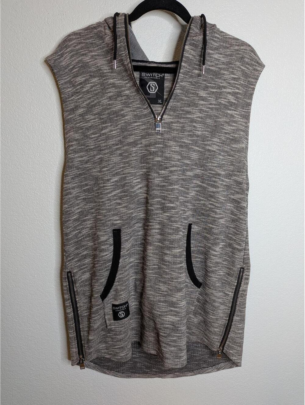 Switch Remarkable Sleeveless Hoodie Vest Gray Marled Full Zip Adult XL